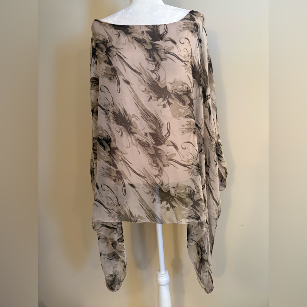 Flowy Beige and Black Sheer Poncho Top